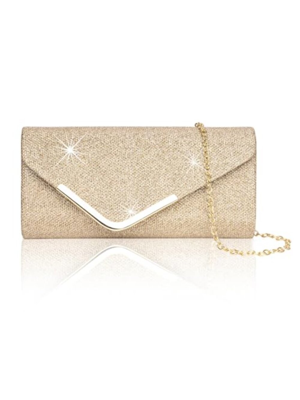 Shiny Sequin Envelope Clutch Evening Bag with Chain - Formal Party Purse